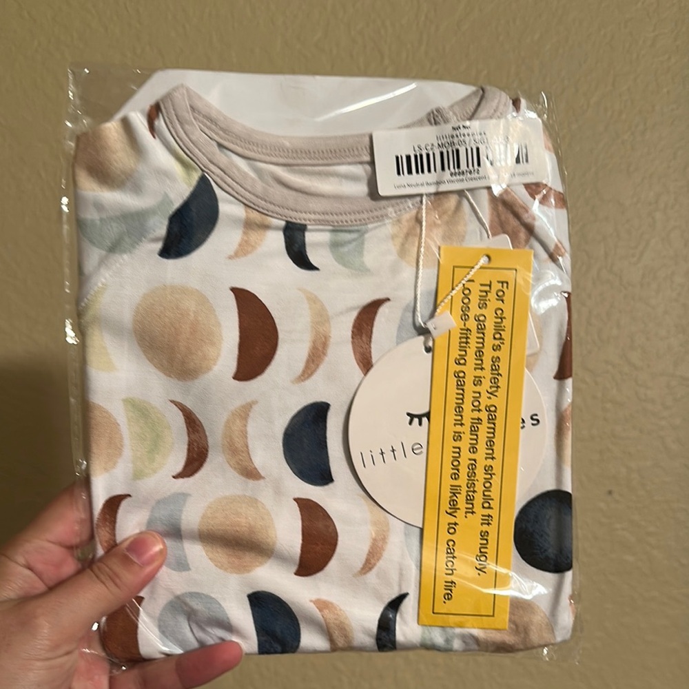 Little Sleepies Moon Phases Pajama Set in Cream and Brown